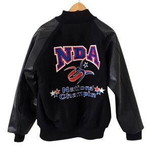 NDA National Champion Varsity Jacket Womens M Wool Blend Faux Leather Cheer